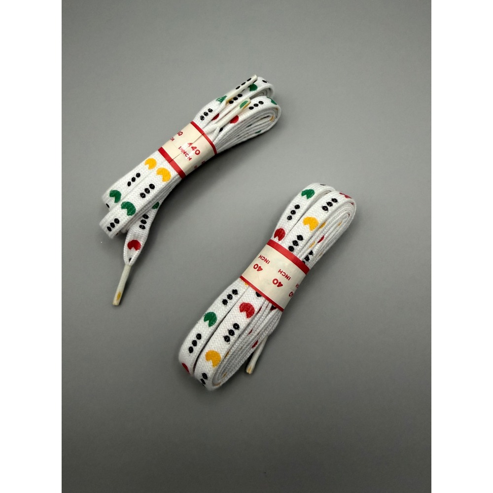 Vintage PAC-Man  Pattern Flat Shoe Laces White 40 Inch 2 Pairs
